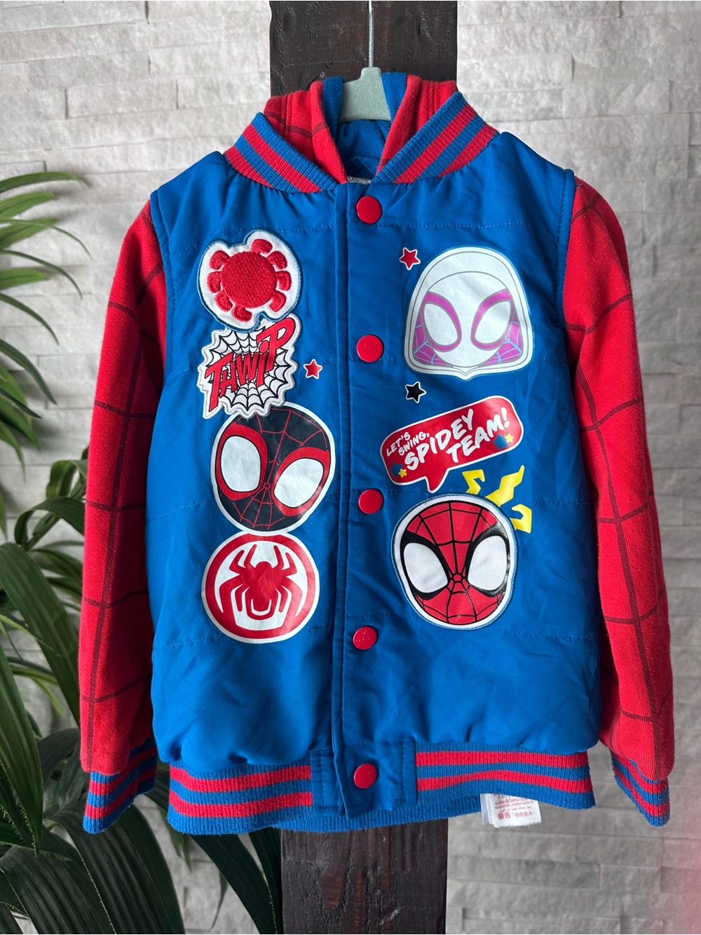 Disney Marvel SpiderMan Spiderverse Hooded Letterman Web Jacket Size 4